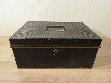 antique metal box hinged lid blue|antique metal boxes with lids.